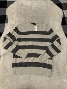 Neu Gap Herren grau gestreift Wollmischung Rundhalsausschnitt Pullover Größe Medium - Bild 1 von 6