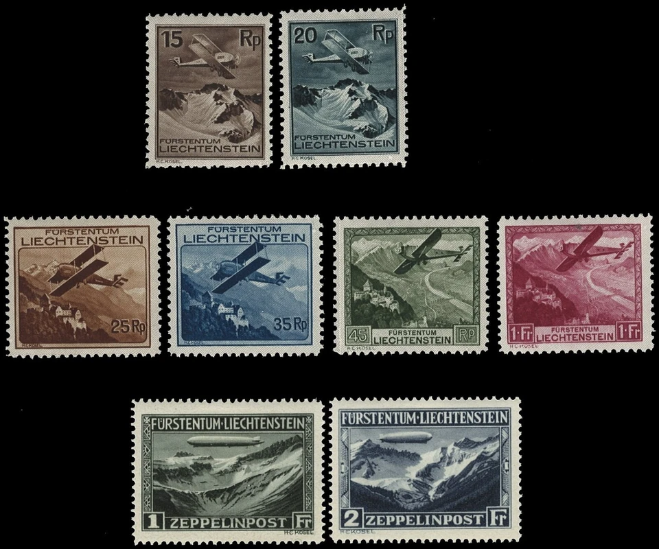 SAVOYSTAMPS-LIECHTENSTEIN STAMP-AIRPOST SET-SCOTT# C1-C8-MH-CV $ 385 - Image 1 of 1