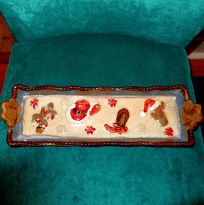 St. Nicholas Square Canyon Ranch Christmas Ceramic Serving Tray Cowboy Western - Picture 1 of 10