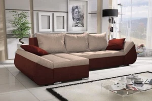 Ecksofa Sofa KLEO mit Schlaffunktion Braun-Beige Ottomane Links - Bild 1 von 4