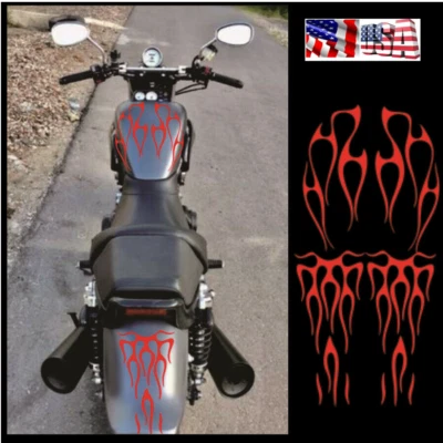 1set Motorcycle Gas Tank&Fender Red Flame Waterproof Durable Sticker Decal Vinyl - Image 1 of 4