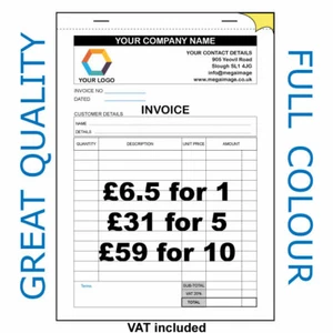 PERSONALISED DUPLICATE A5 INVOICE PADS / BOOKS PRINT / NCR / RECEIPT/ ORDER - Picture 1 of 8