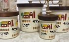 Vintage 1988 Farmer's Wife 8pc Country Wood Lids Canister Set Barn Holstein Cows