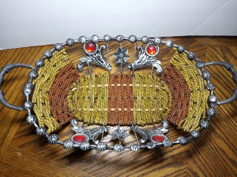 Metal Frame Basket Weave With Red Plastic Jewel Accents 15.5'' Cover