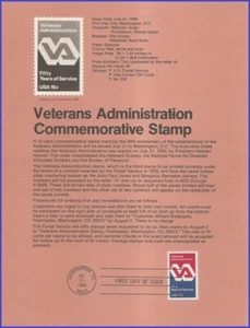 USA8 #1825 U/A PÁGINA DE RECUERDO FDC Administración de Veteranos - Imagen 1 de 1