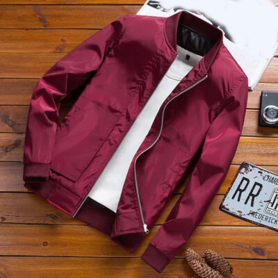 Mens Jacket Casual Fashion Slim Fit Outerwear Zipper Baseball Jackets, - Image 1 of 4