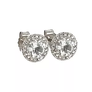 GENUINE 1.50 CT. WHITE TOPAZ 8.0 MM. STUD EARRINGS SET IN 10K WHITE GOLD - Picture 1 of 11
