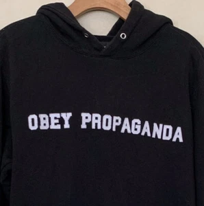 OBEY Propaganda Fieltro Letras Hombre’s Negro Pullover Sudadera con Capucha Hombre’s Talla M - Imagen 1 de 7