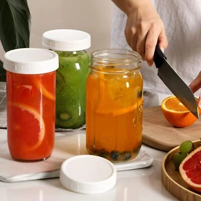 [Paquete de 10] Tapas de tarro de albañil de boca ancha - Tapas de almacenamiento de plástico blanco - A prueba de fugas, Foto 1 de 4