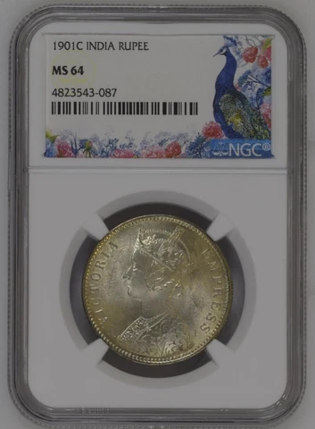 1901C Queen Victoria British India Rupee NGC Graded MS 64 Cover