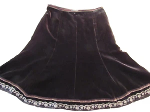 ALBERTO MAKALI Flair Skirt Brown Velvet Size 12 - Picture 1 of 7