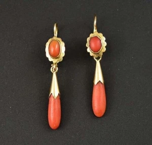 Pendientes colgantes vintage de plata de ley 925 con coral rojo simulado de 15 quilates - Imagen 1 de 3