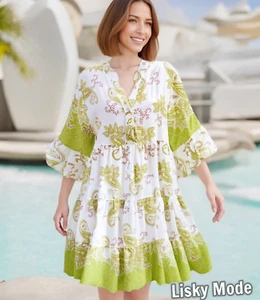 Italy Oversized Hippie Boho Hängerchen Tunika Sommer Kleid Lind Grün 40 42 44 - Bild 1 von 14
