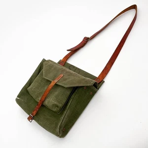 Vintage Tool Bag Carpenter Bag Canvas/Leather Army Green Hunting Shoulder - Picture 1 of 21
