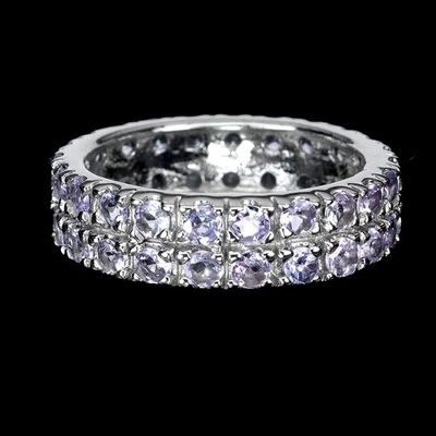 Anillo de plata de ley 925 redondo tanzanita piedras preciosas naturales joyería tamaño 8,5 Foto 1 de 4