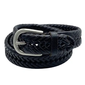 Vintage schwarzer Echtleder Flechtgürtel silberne Schnalle 40/100 Unisex verstellbar - Bild 1 von 5
