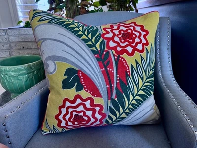 迈阿密海滩华丽 1930 年代装饰艺术树皮枕套复古面料 — 第 1/4 张图片