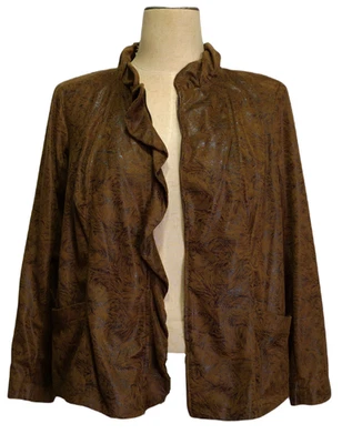 NEW! ELEMENTZ Woman Brown Ruffled Zip Front Jacket - 1X - NWT! - Image 1 of 4