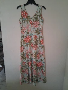 Maxi Vestido Jersey Talbots Tropical Floral Loro Talla XS Invitado Boda Boho A7 - Imagen 1 de 7