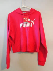 Puma Bright Rose Red Cropped Relaxed Fit Long Sleeve Hoodie Hoody Gr. M Logo Neu mit Etikett - Bild 1 von 4
