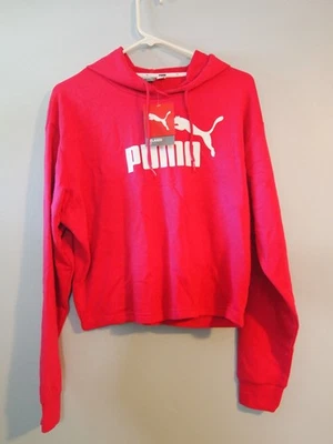 Puma Bright Rose Red Cropped Relaxed Fit Long Sleeve Hoodie Hoody Sz M Logo NWT - Image 1 of 4