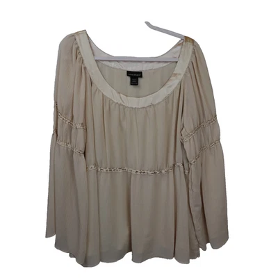 Lane Bryant Blouse Womens Plus Sz 22/25 Beige Peasant Boho Empire Flowy Ethereal - Image 1 of 4