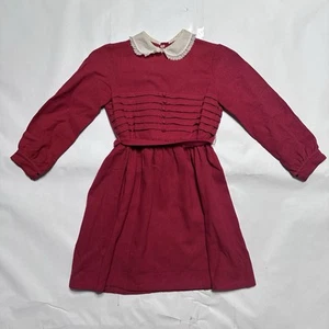 Vintage Girls Red Wool Dress Peter Pan Collar Size 70 Small - Picture 1 of 16