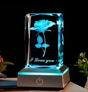 3D Rose Crystal LED Light USB Mood Lamp Gift Boxed for girlfriend family couple - Picture 1 of 4