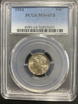 1934 MERCURY DIME PCGS MS64FB UNCIRCULATED REVERSE TONING! - Image 1 of 3