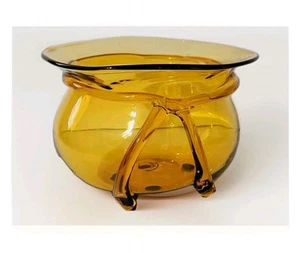 Vintage Blenko Blown Glass candy Dish/bowl Golden Yellow 9-1/2" - Picture 1 of 9