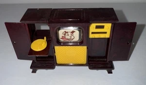 Ideal CENTRO DE ENTRETENIMIENTO TV Tocadiscos Vintage Casa de Muñecas Muebles plástico - Imagen 1 de 15