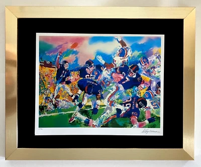 LeRoy Neiman "Broncos vs Gigantes" Firmado Arte Pop Coleccionista Pieza Enmarcada Foto 1 de 3