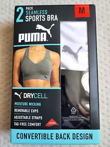 NIB PUMA 2 Pack Seamless Wicking Convertible Strap Sports Bra, White/Black, M - Picture 1 of 11