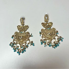 Colored Stones Dangle Chandelier Earrings Jc Gold Tone & Turquoise