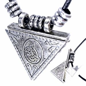 Cevsen Kette mit Lederband aus Metall Dreieck Halskette mit Allah Islam Anhänger