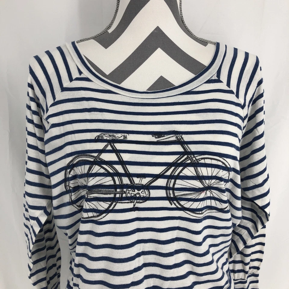 Camiseta Tresics azul branca listrada gráfica de bicicleta manga longa pequena - Imagem 1 de 4
