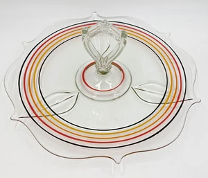 Anchor Hocking anillos con bandas mango central bandeja para servir hoja en relieve 1927-33 - Imagen 1 de 6