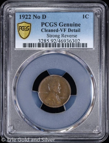 1922 No D 1C Lincoln Wheat Cent PCGS Genuine VF Detail | Strong Reverse Cover