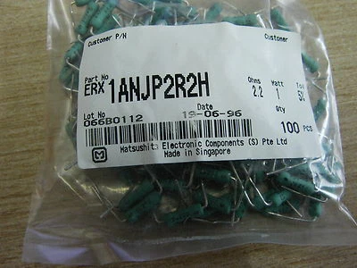 bag of 100  2R2 1W metal film resistor Panasonic Matsushita ERX1-ANJP2R2H  - Image 1 of 3