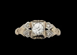 ANTIKER DEKO ALTER EUROPÄISCHER SCHLIFF 0,25 KT DIAMANT VERLOBUNGSRING 14 K GOLD GRÖSSE 5 - Bild 1 von 9