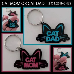 Cat Mom Cat Dad Keychain Kitty Whiskers Proud Pet Parents Gift Meow Rescue Life - Picture 1 of 7