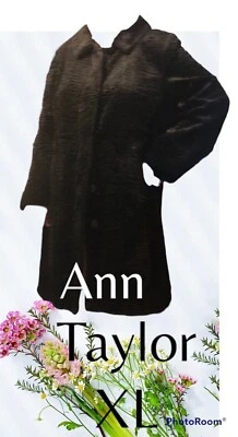 Abrigo De Colección Look ANN TAYLOR XL Negro Imitación Piel de Cordero Persa Botones Ocultos Foto 1 de 4
