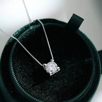 1/2CT Moissanite Solitaire Pendant Necklace 925 Sterling Silvber Women Chain GRA - Image 1 of 4