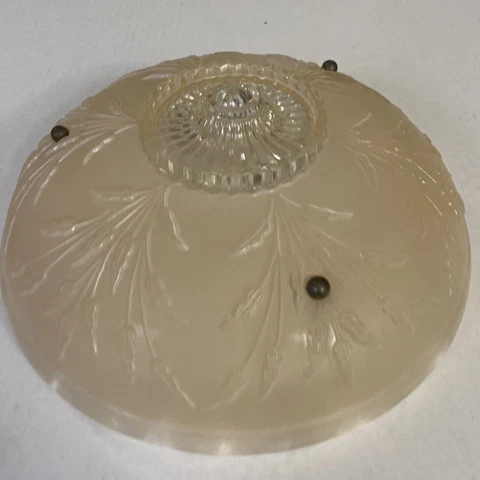 Vtg Satin Pink Textured Art Deco Ceiling Light 3 Holes Glass Shade Globe 10” Cover