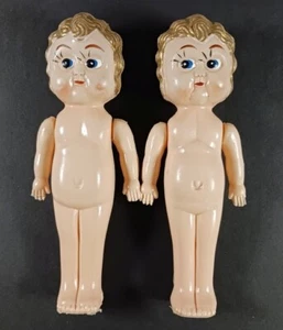 Two Vintage Charlotte Flapper Plastic Doll Big Eyes Kewpie 7 Inches - Picture 1 of 2