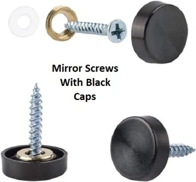 H&F Mirror Screws With Black Stainless Steel Caps & Screws and Washers - FREE UK P&P