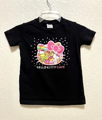 Hello Kitty Cafe Food Truck Girls T Shirt size YS Fits Up To 7/8 Black RARE Cute - Image 1 of 4