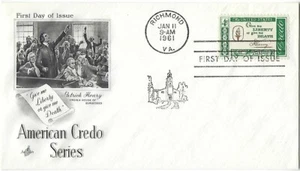 5 '61 FDCs Credo Liberty, Patrick Henry SC#1144, 11c Statue of Liberty SC#1044A - Picture 1 of 5