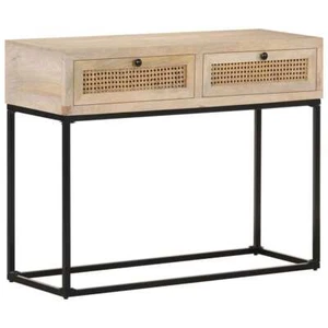 NNEVL Console Table 100x35x76 cm Solid Mango Wood and Natural Cane - Picture 1 of 10