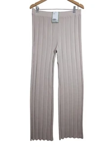 H&M Rib Knit Pants Womens M Light Beige Pull On Slim Fit Casual Comfy Neutral - Picture 1 of 11